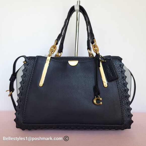 COACH Dreamer 27 Whipstitch Colorblocked Mixed Leather & Suede Satchel-Ink Mult⭐ - Picture 3 of 16